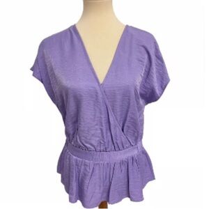 Nine West Women's Light Purple Cinched Waist V-Neck Blouse